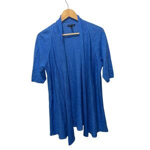 Eileen Fisher Organic Linen Cardigan Sweater Size Medium Blue Short Sleeve